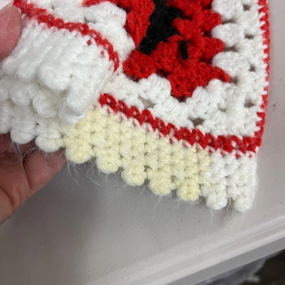 Handmade Crochet Granny Square‎ Blanket Throw Red Black White Cabin Farm 55x78